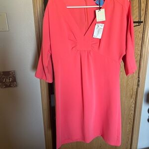 Trina Turk Pink V-Neck Sheath Dress with Dolman Sleeves